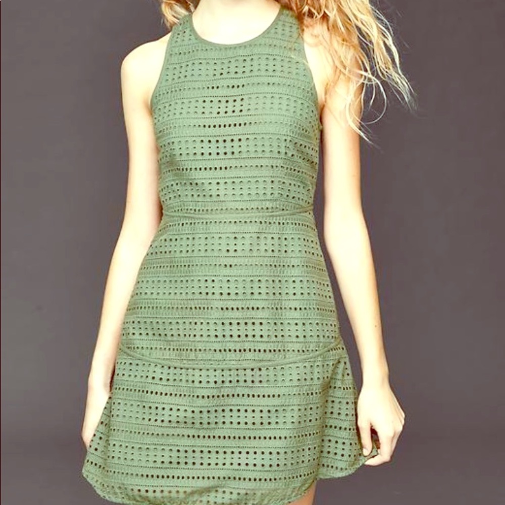 Gap  Eyelet Fit and Flare Olive Green Dress